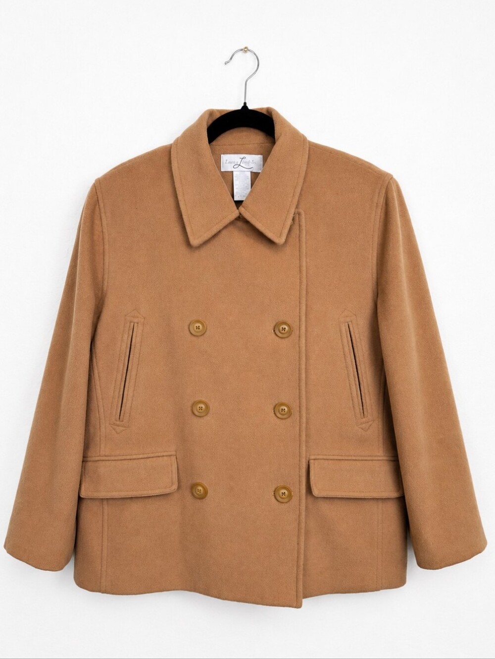 Vintage Camel Wool Cashmere Blend Peacoat Double Breasted Jacket Women's Size 10